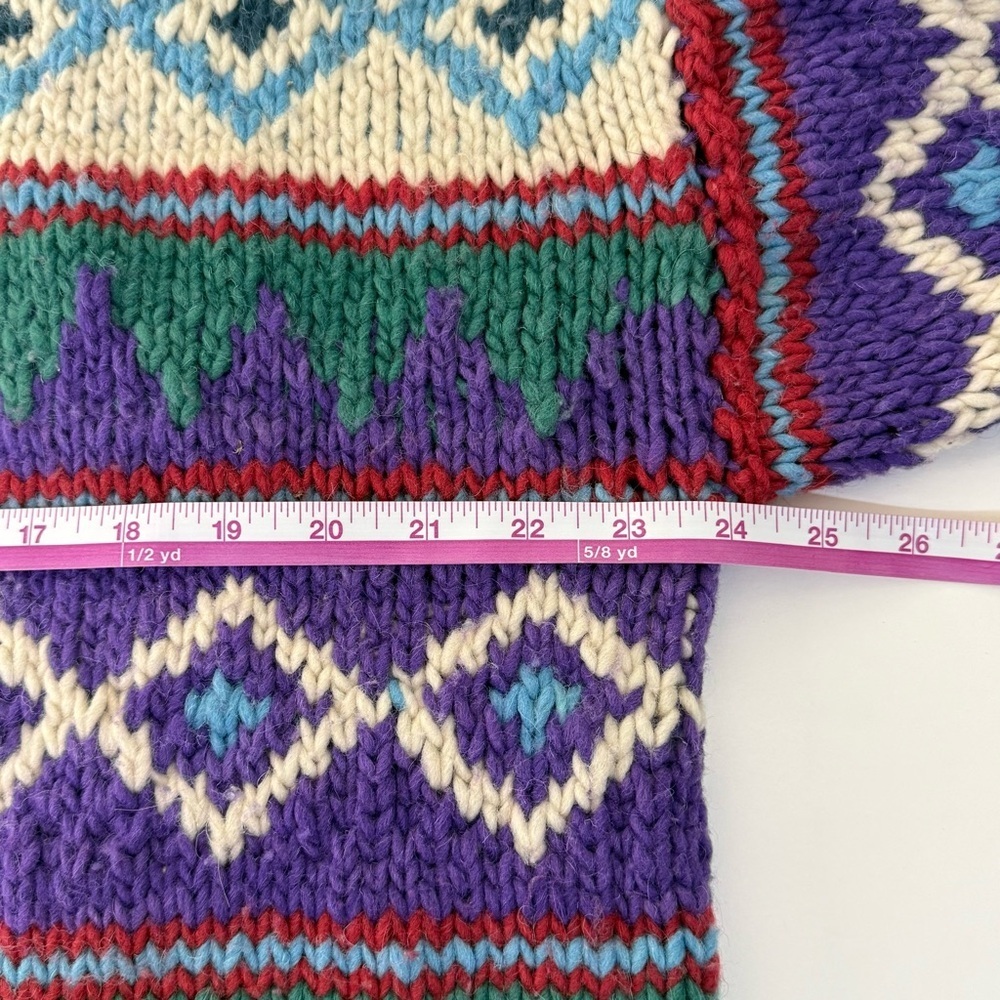 Vintage Fair Isle Chunky Knit Sweater Purple Geometric Ski handmade unisex L- XL - Picture 5 of 8